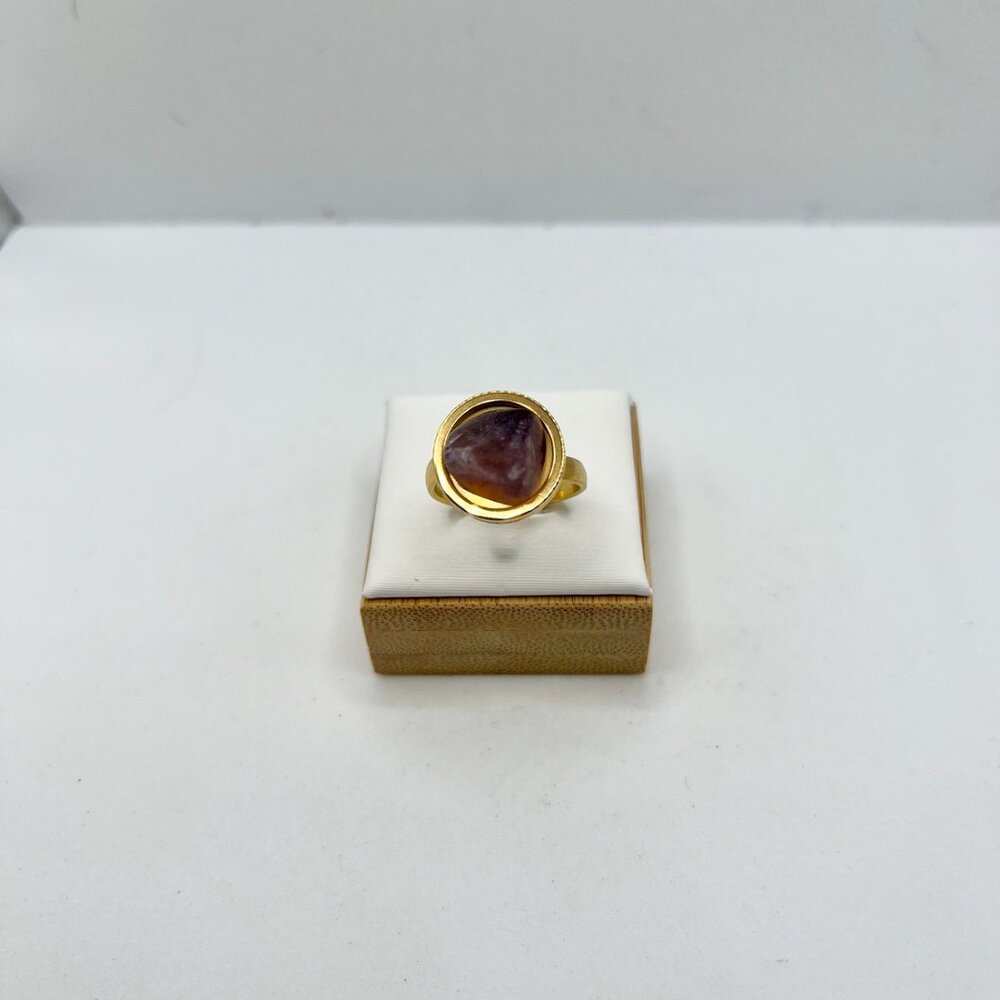 Amethyst Gold Stainless Steel Ring - size 7.5